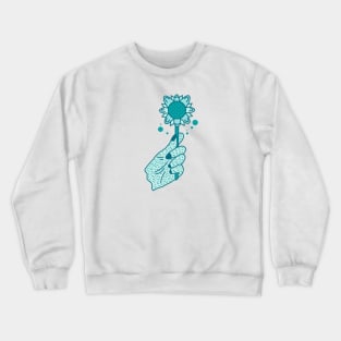 Hands Holding Blue Flowers Crewneck Sweatshirt